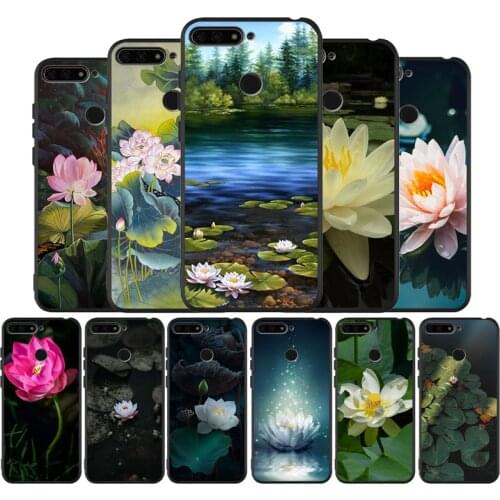Lotus pond black Silicone Phone Case For Huawei honor 30 20 Pro 8 8X 9 10 20 Lite Mate 10 20 30 Lite Pro cover