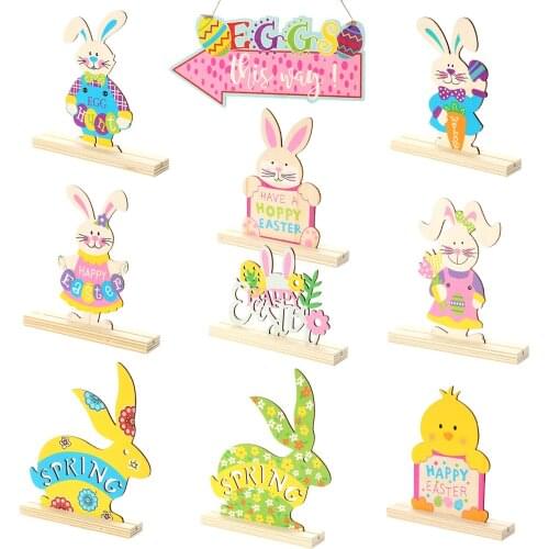 Wooden Easter Rabbit Ornament Easter Eggs Bunny Easter Party Decor Easter Rabbit Decor Gift Happy Easter Decoration For Home