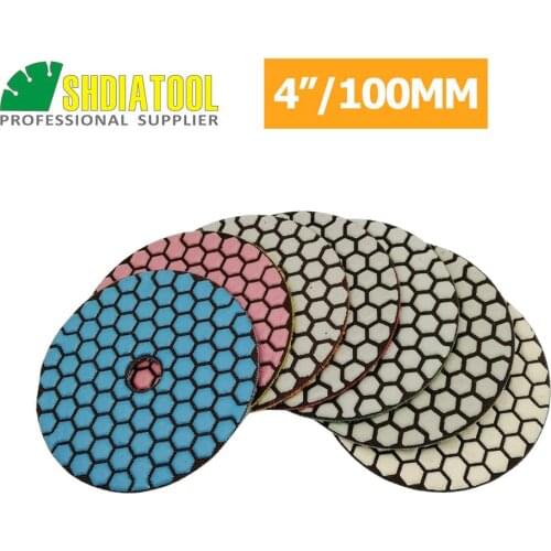 SHDIATOOL 7pcs/set 4inch Dry Diamond Polishing Pads Dia 100MM Resin Bond Diamond Flexible Sanding Disc Granite Marble Ceramic