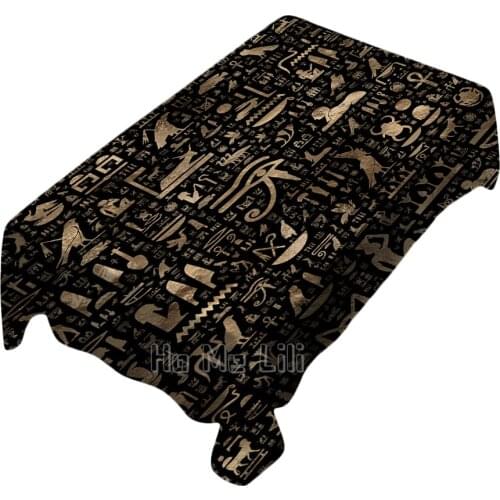 Egyptian Black And Gold Hieroglyphic Flat Mask Tablecloth Art Indoor And Outdoor Polyester Waterproof And Oil Resistant