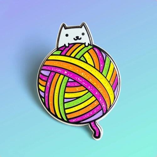 Knitting Cat Rainbow Glitter Yarn Ball Enamel Pins Cute Cartoon Lapel Pin Jacket Jeans Badge Brooch Fashion Accessories