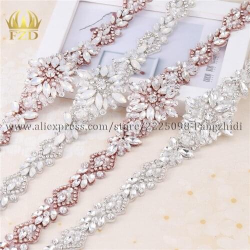 FZD 10 Pieces Sewing on bridal sash trimming Oral Rhinestone Trim Crystal Beaded Applique for Wedding Dresses Belts Waistband