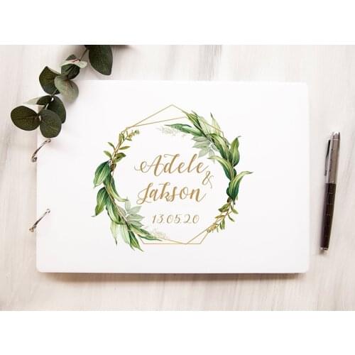 Personalized Wedding Guest Book Alternatives Greenery Botanical Wooden Wedding Guestbook Rustic Wedding Scrapbook Photo Album
