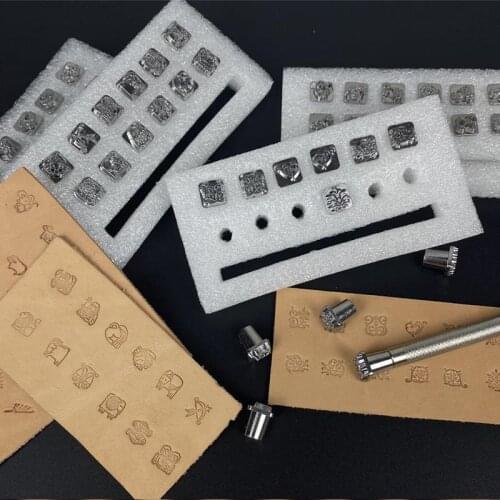 Personalized Logo Type Tang Grass Flower DIY Leather Seal Engraving Craft Tool Steel Stamp Leather Pattern Design Stamp Set