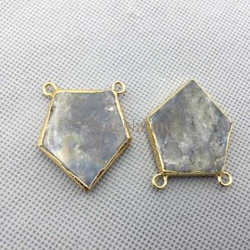 Pentangle Labradorite Stone Jewelry Findings Gold Electroplated Pendants With Double Bails In 34*30 mm PM4340