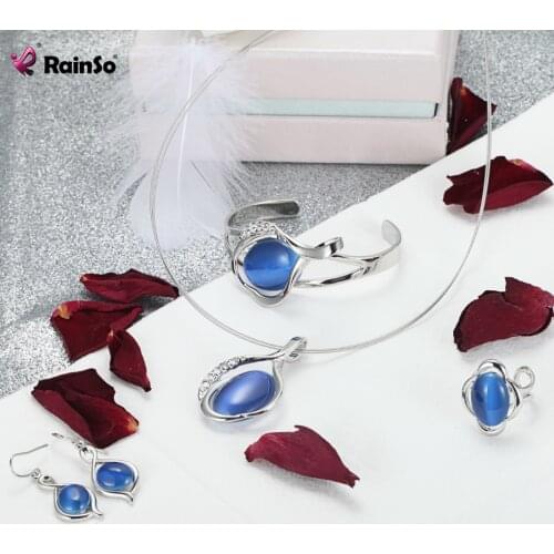Rainso Party Classic Blue Opal Jewelry Sets 2019 Hot Sale Wedding Gift Natural Cats Eye Stone Crystal Healthy Magnetic Pendant