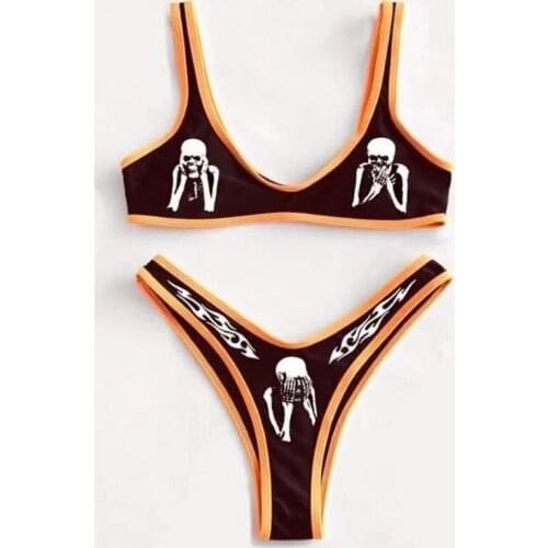 2021 New Sexy Women Two-piece Bikini Sets Skull Print Halloween Swimsuits Sexy Womens Summer Swimming Bathing Suit Biquini