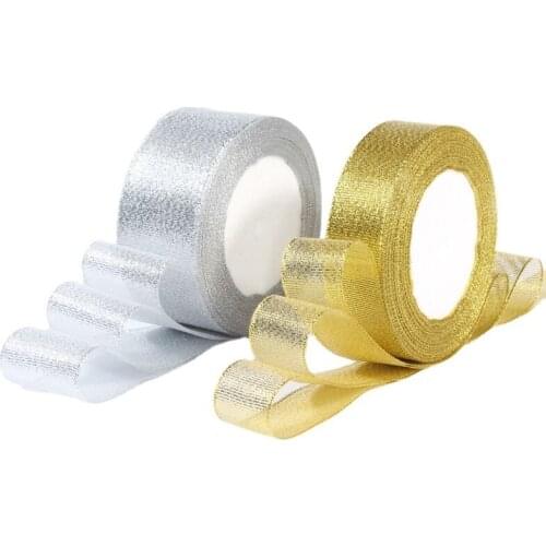 4cm Hot Sale (22 Meters/roll) New Gold Silver Ribbons for Wedding and Christmas Belt Hat Decoration Gift Party Box Hair Ribbons