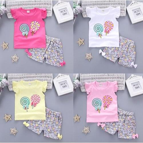 Baby Girls Summer Set 2Pcs Summer Fashion Candy Print Outfit Infant Children Clothing Toddler Girl Cotton Clothes Suit
