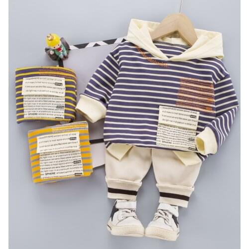 Top selling childrens hooded striped suit boys' fashion boys' casual suit spring and autumn boys' and girls' wear 1234 years ol