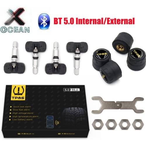 Best TPMS Bluetooth 4.0 Tire Pressure Monitor System 4 Internal/External Sensor Works Android/iOS Mobile Phone APP Display