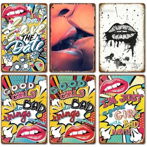 Abstract Art Poster Metal Plaque Color Graffiti Lips Iron Plate Crafts Decoration Bar Cafe Modern Vintage Retro Tin Sign