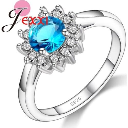 Trendy Sky Blue Cubic Zircon Crystal Wedding Engagement Bands Rings Jewelry Brand Women Silver Rings Accessory