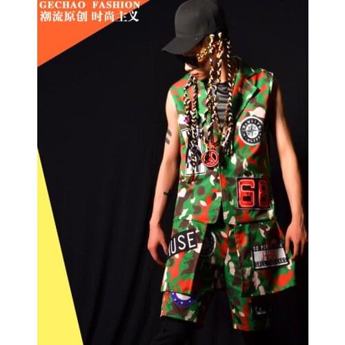 Men vest Camouflage Banner splice clothing personality slim male sleeveless vests men singer stage star fashion