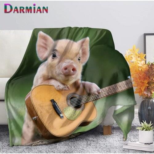 DARMIAN Funny Pig Playing Guitar Flannel Throw Blankets Premium Bed Cover Soft for Travel Fleece Quilt Living Room Decoration
