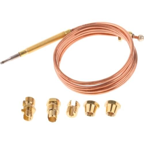 90cm Thermocouple Replacement Set For Gas Furnaces Boilers Water Heaters; Easy to install, 5 pieces adapter nuts included