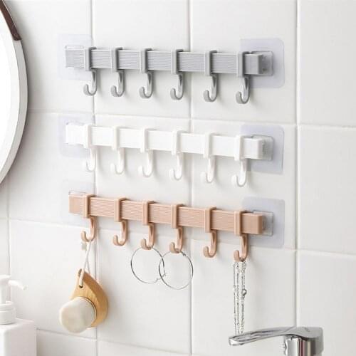 Wall Hanging Punch-free 6 Hooks Plastic Bathroom Towel Hook Kitchen Self-adhesive Toilet Clothes Wall Hangers Seamless Six Rack