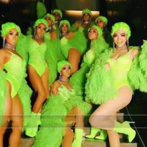 2021 New Girls Group Jazz Performance Costumes Fluorescent Green Sexy Bodysuit Festival Outfits Women Pole Dance Clothing DN8326