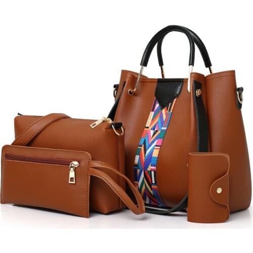 2021 New four piece womens handbag large capacity color belt womens shoulder bag street fashion girl PU messenger bag
