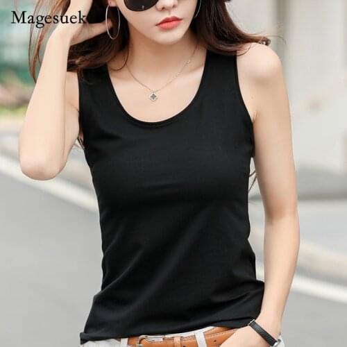 Solid Women O-Neck Sleeveless Tops Plus Size Simple Cotton Office Lady Slim T-shirt 2021 Summer New Women T-shirts Blusas 14185