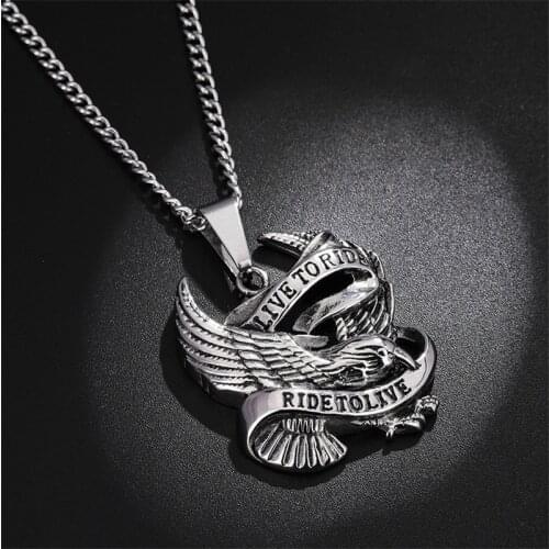 Ride To Live Necklace Retro Pendant with Whip Chain Men Woman Fashion Jewelry Gifts Punk Style Male Rider Eagle Necklace Pendant