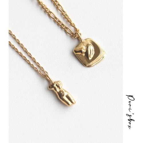 PerisBox Gold Color Female Body Necklaces Abstract Square Half Face Necklaces for Women Vintage Titanium Steel Jewelry