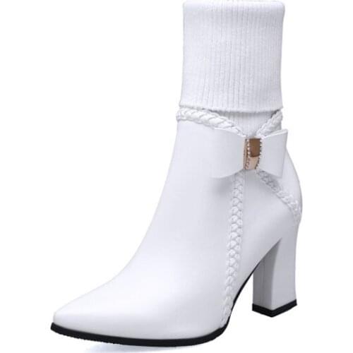 Plus Size 10 11-16 boots women woman winter boots women women shoes botas Side zipper knit stitching bow