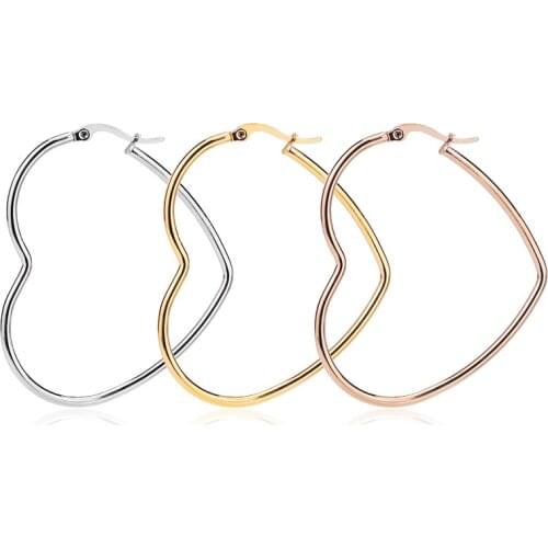 Todorova Fashion Love Heart Shaped Hoop Earrings Stainless Steel Big Earrings For Women Statement Simple Party Girl Gift Jewelry