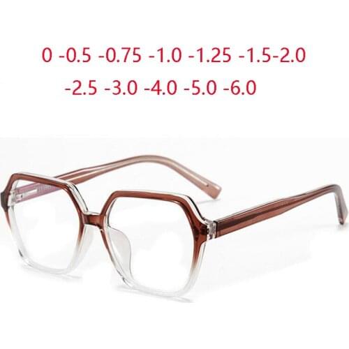 Blue Light Blocking Polygon Nearsighted Glasses Women Men TR90 Myopia Lens Prescription Spectacles Diopter 0 -0.5 -0.75 To -6.0