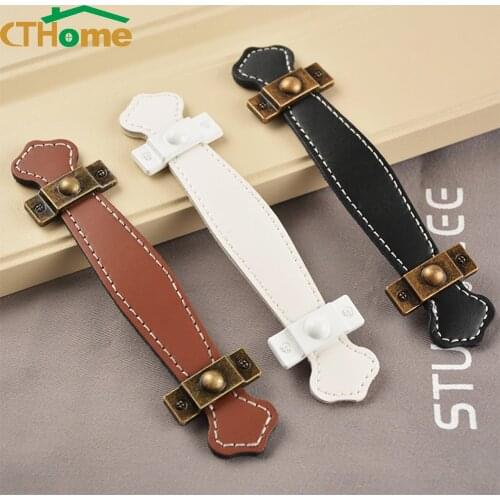 Hole CC 96mm/128mm Modern Furniture Leather Drawer Handles Cabinet Pull Door Knobs Simple Kitchen Cupboard Pull Dresser Handles