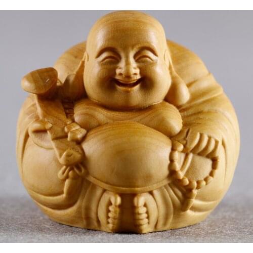 Statuette Home Buxus microphylla Wood carving Small piece ornaments with bergamot woodcarving craft gift Buddha Maitreya harmony