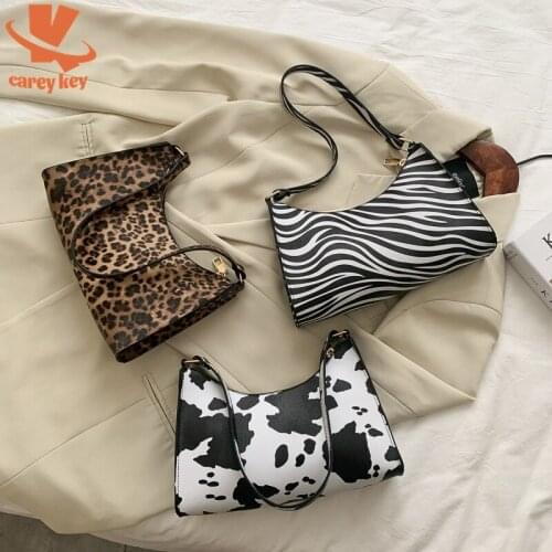CAREY KEY Zebra Cow Leopard Handbag Women Luxury PU Leather Underarm Shoulder Bags Female Baguette Tote Purse Pouch