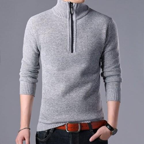 2021 Mens Sweaters Stand Collar Autumn Winter Warm Cashmere Wool Zipper Pullover Sweaters Man Casual Knitwear Slim Fit Tops Men