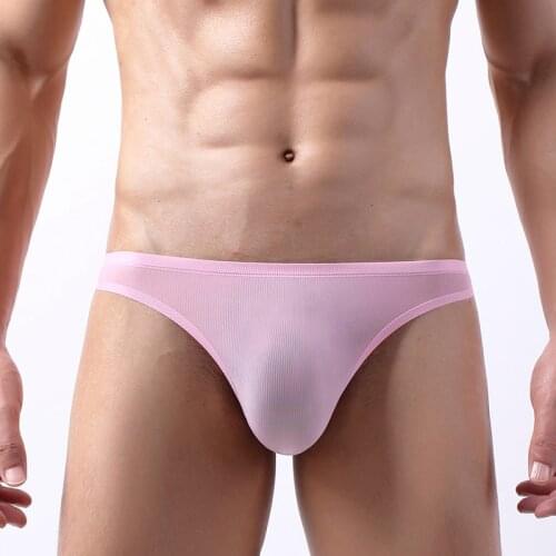 New Ice Silk Sexy Mens Underwear Seamless Thin Jerky Convex Panties Low Rise Thong Tanga Hombre Bikini G String