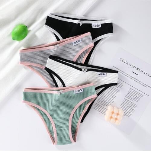 Abbille Womens Cotton Panties Soft Striped Patchwork Women Underpants Solid Girls Briefs Sexy Female Lingerie Comfort Underwear
