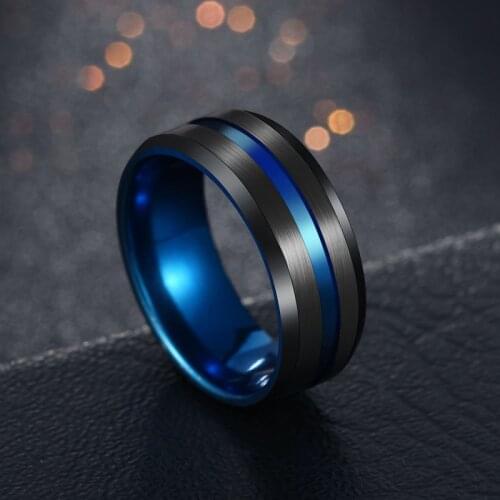 UAGE 8mm Black Ring for Men Women Groove Rainbow Stainless Steel Wedding Bands Trendy Fraternal Rings Casual Male Jewelry