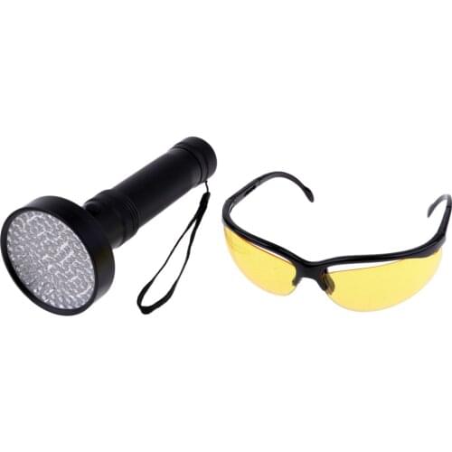 Ultra Violet LED Flashlight Blacklight UV LED Flashlight 100 LED Counterfeit Detector Flashlight Eye-protective Glasses