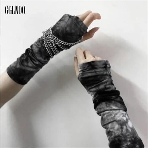 GGLNOO Harajuku Punk Unisex Fingerless Tie Dye Print Gloves Streetwear Cool Women Men Rock Hip Hop Cosplay Accessories