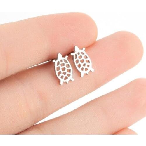S925 2021 Marine small animal ear bone nail Korean series personality new cute hollow turtle ear nail INS wholesale