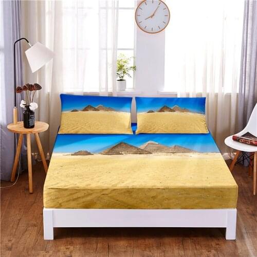 World Famous Scenery Printed 3pc Polyester Fitted Sheet Mattress Cover Four Corners with Elastic Band Bed Sheet Pillowcases