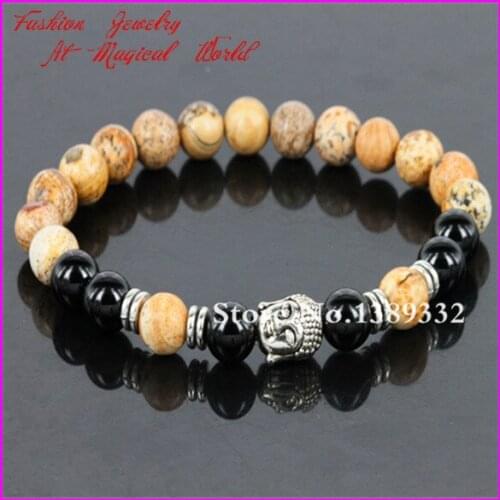 High Quality Picture Gems Stone Beads Bracelet,8mm Black Onyx Beads Bracelet Buddha Bead Yoga Bracelet