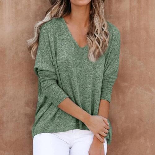 Women Solid Color Deep V Neck Blouse Long Sleeve Pullover Female Pullovers Sexy Pull Femme Warm Pullover
