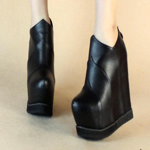 15CM sexy ultra-high heeled thick-soled muffin waterproof table slope heel nude nightclub to increase the height womens boots