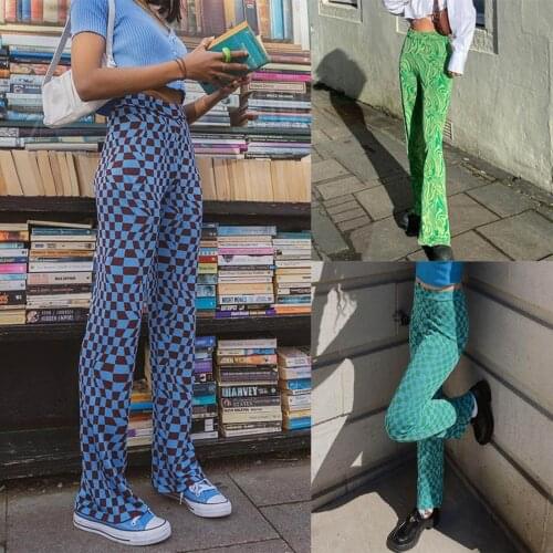 Slim Pant Womens Fashion Casual Street Water Ripple Plaid Print High Quality Daily Comfy Pant Pantalones De Mujer Free Shipping