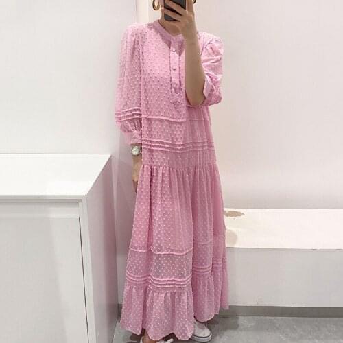 Pinkou Women Elegant Pink Black Maxi Dress Three Quarter Sleeve Straight Style With Lining Female Chic Long Dresses QA261