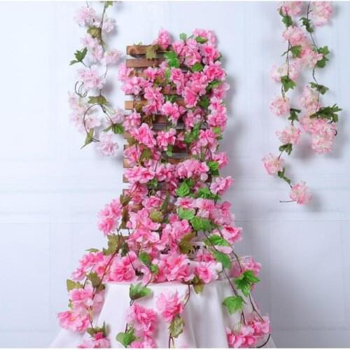 1Pcs Artificial Cherry blossom Hanging rattan ivy silk Fabrics Fabric Flowers Wall Wedding Luxury Home Decor Garden Decoration