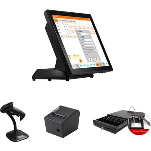 15Inch Retail Point of Sale Complete System Including POS Touchscreen,80mm Receipt Printer,1D Barcode Scanner And Cash Drawer