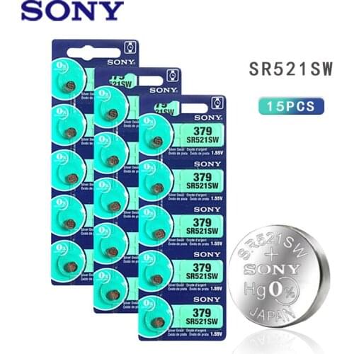 15PC 100% Original SONY 379 SR521SW AG0 D379 SR63 V379 1.55V Silver oxide Button Coin Cell Batteries For watch toy MADE IN JAPAN