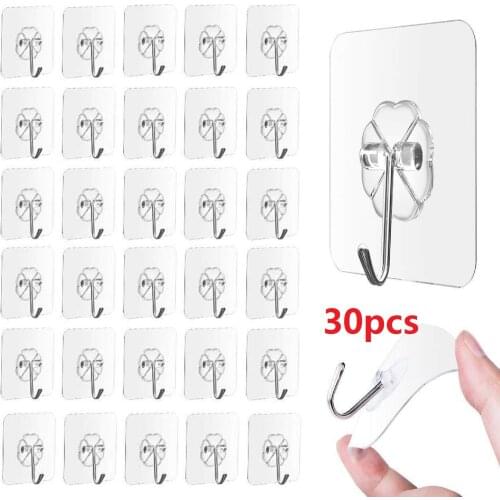 30PCS Transparent Wall Hooks Kitchen Bath Door Adhesive Hook Multi-Purpose Organizer Traceless Strong Suction Cup Sucker Hanger