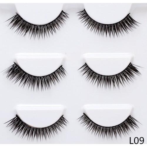 5mm-9mm Winged Thick False Eyelashes 3 Pairs Fake Lashes Nature Makeup Lashes Extension Eyelashes for Daily Makeup L09